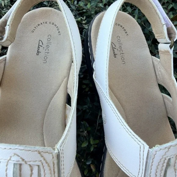 Clarks Leisa Skip White Leather Adjustable Sling back Sandals 10M - Picture 6 of 9